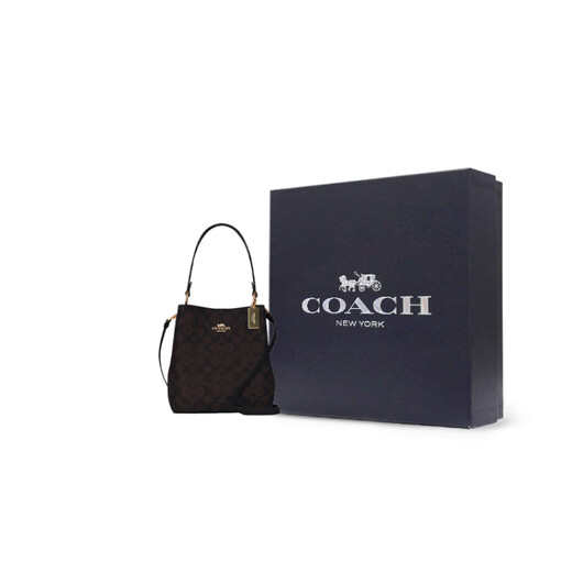 蔻驰（COACH）蔻驰 Town 21 经典老花满印 帆布配皮 水桶包手提单肩 基础装(包+防尘袋)