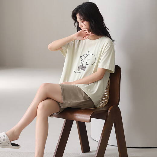 Xushansi with chest pad Modal cotton pajamas for women summer cotton silk short sleeve shorts wear cool summer home clothing set g6630b women M Recommended 80-100Jin [Jin equals 0.5 kg]