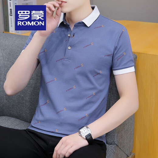 罗蒙（ROMON）夏季翻领短袖t恤男休闲青年带领子上衣服半袖百搭薄款帅气polo衫 黑色 QY679 M 100-120斤