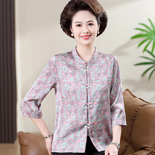 Ziweiqis Sommerkleidung, Teilgeschwindigkeits-Blumenhemd, mittlere und ältere Menschen, Gloy-Seidenhemd, alte Dame, chinesische Strickjacke, neuer 9921 Green XL, schlagen 85-100 Jin vor [Jin gleich 0,5 kg]