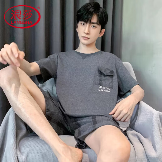 浪莎轻奢睡衣男士夏季纯棉短袖可外穿家居服男款夏天休闲大码套装 HD9926 主图款 L