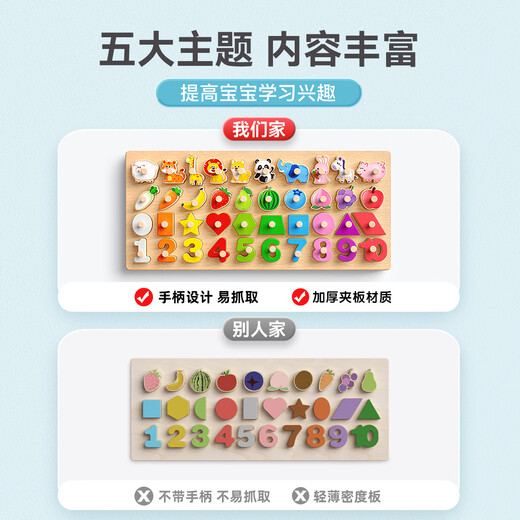 Star Boat Baby Toys 1-3 Years Old Hand Grab Board Puzzle Puzzle Pairing Building Blocks Baby Digital Early Child Early Education Birthday Gift Five-in-One Hand Grab Board + Animal Cognition Card