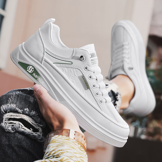 Duchen (DUCHEN) new trendy versatile men's shoes internet celebrity fashion trendy shoes low top comfortable wear-resistant casual shoes men's white and green 7372 39