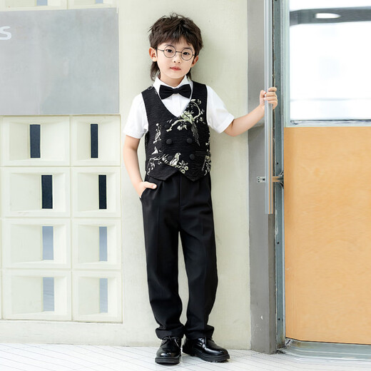 RAW Bebe New Chinese Kleider Boy Anzug chinesischer Stil Weste Set Kinderkleider Performance Kleidung Hose Vier-teiliger Set 140