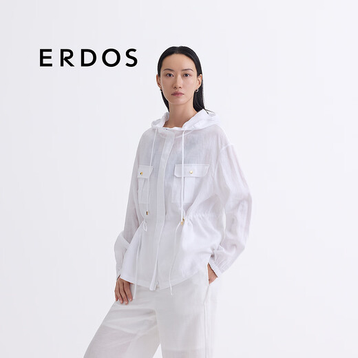 
ERDOS [Ramie] 25 summer loose hooded breathable hunting jacket old money style simple women's jacket white M 165/84A