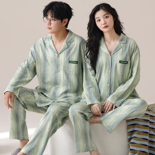 
FHHUABD couple pajamas spring and autumn style 2024 new pure cotton long sleeve women cute cartoon men can wear home clothes set Flagship store-757 XL single woman