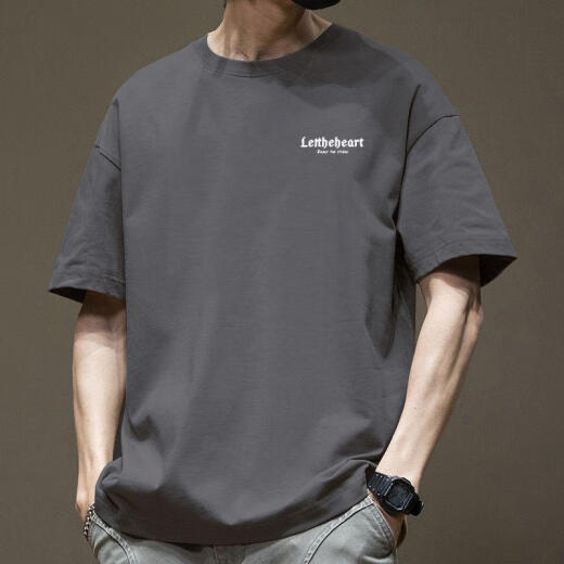 真维斯（Jeanswest）纯棉重磅重磅港风纯色纯棉宽松美式潮流时尚新款T恤短袖男士半袖 黑色1342 L