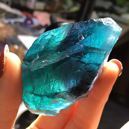 天然蓝绿色萤石原石标本矿物晶体毛料大块水晶碎石家居饰品摆件 1591