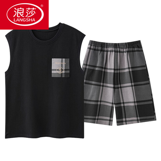 浪莎（LangSha）睡衣男款背心男士夏季纯棉夏款可外穿套装家居服夏天无袖2025新款 OMM-13063 L