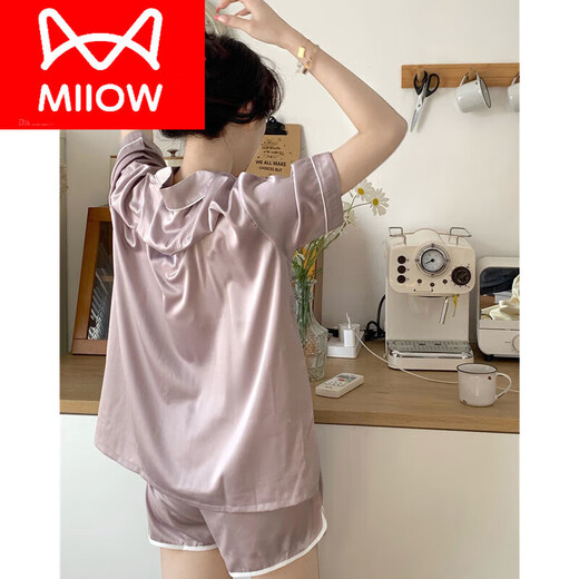 Catman (MiiOW) pajamas for women in summer ice silk thin short sleeves 2024 new internet celebrity casual home clothing summer suit color #YX 9201 M [75 98]Jin[Jin equals 0.5 kg]