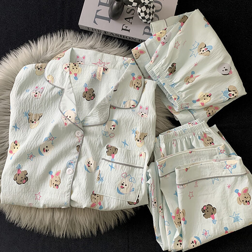 Jingpufei Pyjamas de chiots mignons pour femmes en coton d'été Vêtements à domicile en trois pièces yunduo cotton-9902 # Star Kt Cat trois pièces M [Suggestion 75-100jin [Jin est égal à 0,5 kg]]]