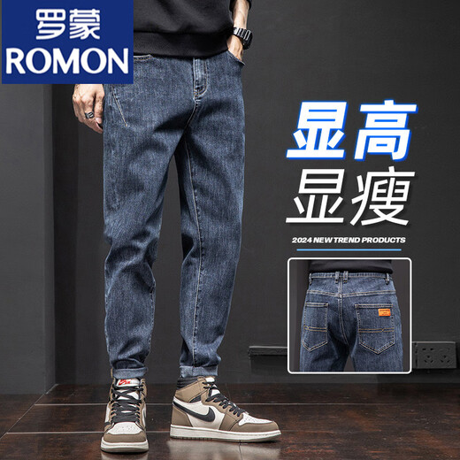 Romon Blue Jeans Herren Frühlings- und Herbststil Trendy Marke Lose gerade 2025 Neue Sommer Elastic Casual Long Hosen Männer 6621 Blau 28