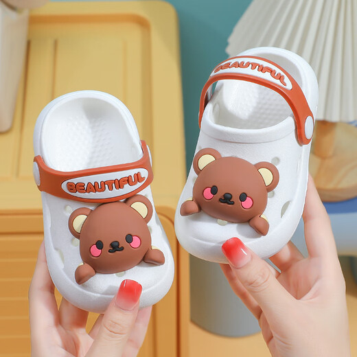 Zapatos de agujero infantil ABC, zapatillas sin deslizamiento transpirables para bebés, niños de fondo suave de fondo suave Baotou Baoto, White -22 Longitud interna 13 cm 21