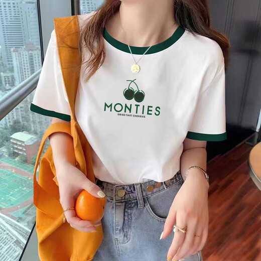 Xuanmo Shandong Jimo T-Shirt T-Shirt Sommer 2025 Neues kontrastierendes T-Shirt für Frauen mit kurzärärmigem, vielseitigem und modischen losen und schlanken KC693 Black Collar S