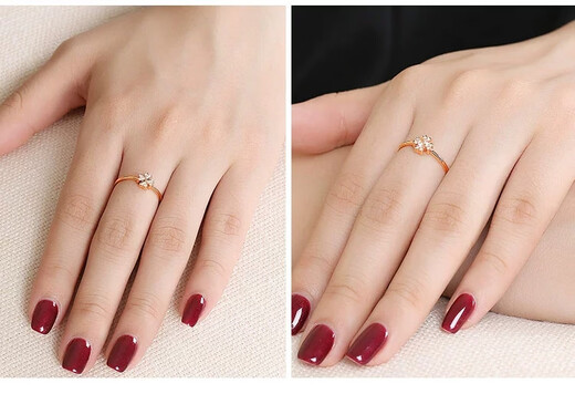 Hunter 18K gold rose gold natural diamond four-leaf clover ring heart-shaped light luxury women's ring exquisite and versatile gift 18K white size 14 hand size 1.48g0.036ct