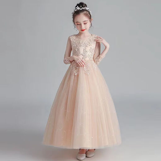 童槐儿童走秀礼服高端主持人公主裙花童婚礼小女孩洋气女童生日蓬蓬纱 826香槟色带皇冠关注优先发货 110