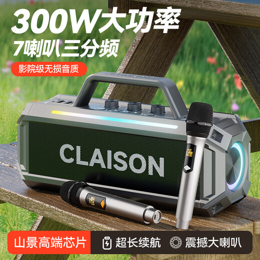 CLAISON Voice of Berlin Bluetooth speaker high-quality audio microphone integrated sound card square dance home KTV set outdoor karaoke portable high-power subwoofer gray single microphone 300W丨shocking sound effect