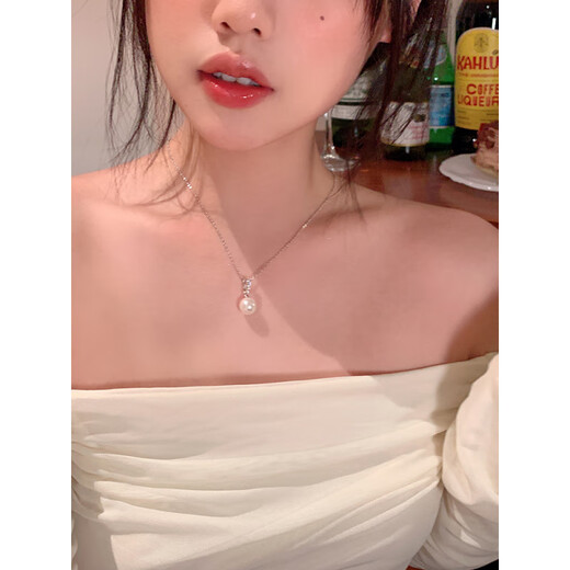 Fat Donglai quality pearl pendant single peach tea simple gray Princess Diana necklace gray pearl necklace quiet luxury texture