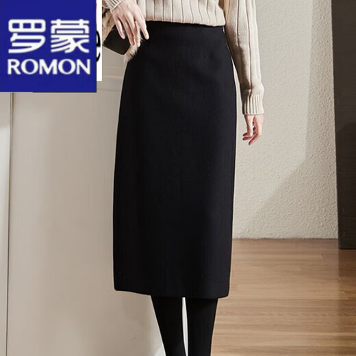 ROMON skirt women's 2024 autumn and winter new style high-end straight high-waist slim drape professional hip-covering one-step skirt black M