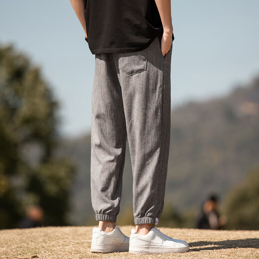 Dingfengbaoluo lin pantalon décontracté pour hommes et été à la tendance marque lâche sport lié pantalon recadré wx09 gris 2xl