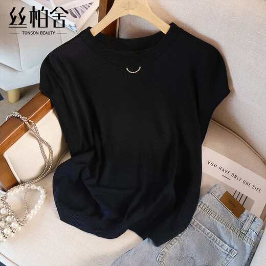 丝柏舍短款针织衫2025夏装新款女装简约圆领套头宽松款上衣S52X3271Z