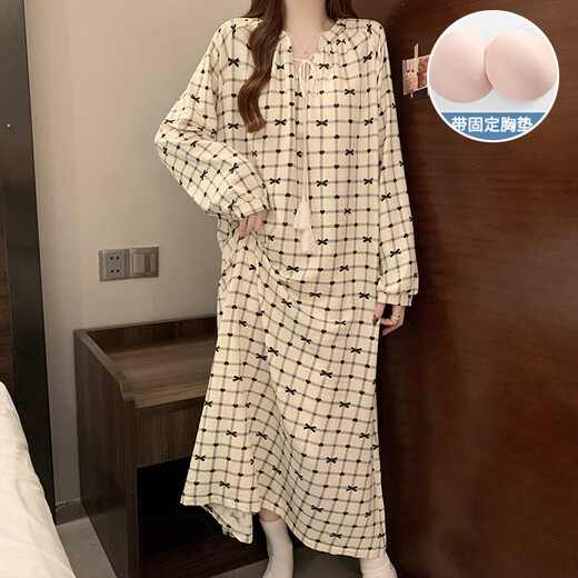 COLORFUL GEMS Yunduo cotton pajamas for women with breast pad spring and autumn loose large size home clothing JDX-6621 185 XXL