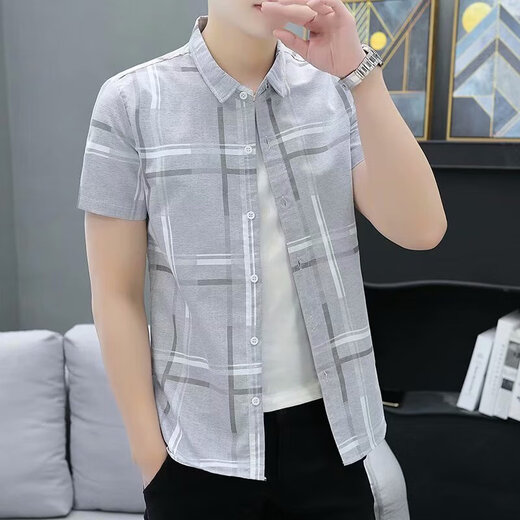 L利郎旗下【品牌断码捡漏】夏天短袖衬衫男士格子寸衫2025新款商务 826蓝色 3XL 183/145-155斤(f