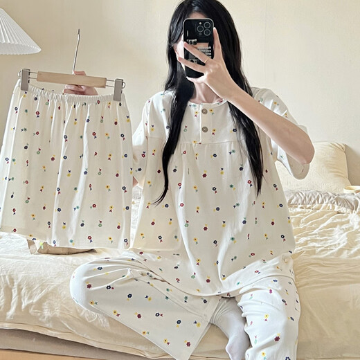 乐僖贝俫夏季甜美卡通三件套睡衣女可外穿家居服套装 761樱桃娃三件套-短长/HQ 170 M