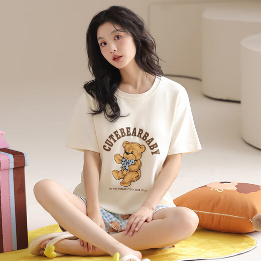 [纯棉]睡衣女夏季套头短袖短裤休闲款家居服套装可外穿女cker CKE-W6172A XL