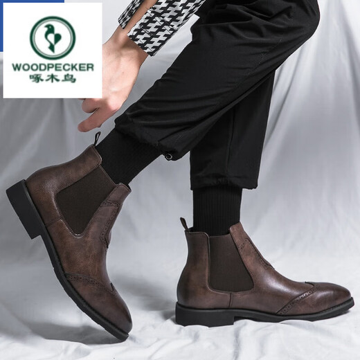 Woodpecker Martin Boots Herren Frühling und Sommer 2025 Neues modisches All-Match-Slip High Top-Schuhe Herrenspitze Zehen Männer Lederschuhe Herrenschuhe Herren schwarz 40