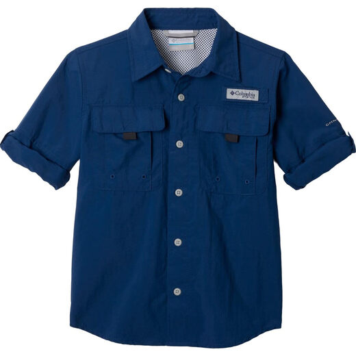 Colombia Boys Bahama II Long Sleeve Shirt, Charcoal, L Charcoal L