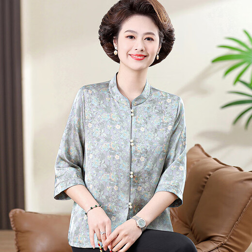 Ziweiqis Sommerkleidung, Teilgeschwindigkeits-Blumenhemd, mittlere und ältere Menschen, Gloy-Seidenhemd, alte Dame, chinesische Strickjacke, neuer 9921 Green XL, schlagen 85-100 Jin vor [Jin gleich 0,5 kg]