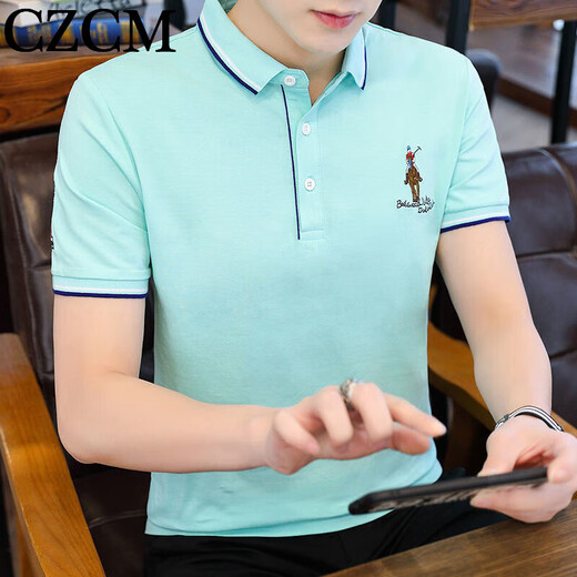 CZCM LUMBRE LUXE LUXE MARQUE POLO POLO à manches courtes pour le t-shirt masculin Collier décontracté Business Top Summer New Style CC866 Black Knight 3xl (150-165Jin [Jin est égal à 0,5 kg]))