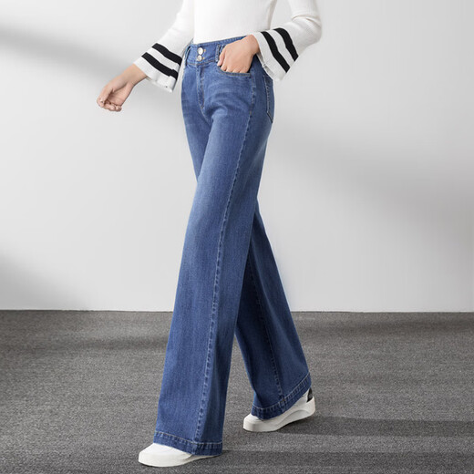 Gemas coloridas Jeans rectas de cintura alta para mujeres pantalones sueltos y versátiles de piernas abiertas 2025 Spring [3886] Blue pantalones de mezclilla 27 [2 pies]