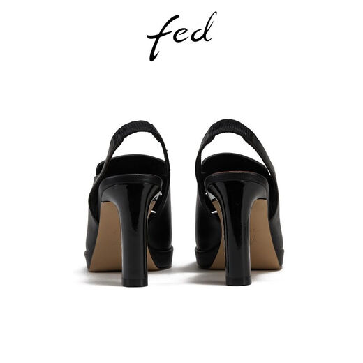 FED high heel fish mouth sandals summer new women's shoes black leather sandals women's S0414-YA572 black 35