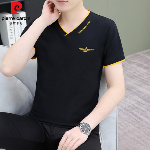 Pierre Cardin Sommer-Herren-Kurzarm-T-Shirt aus reiner Baumwolle mit V-Ausschnitt, trendiges, schmales Halbarm-Jugend-Freizeitoberteil, dünnes Unterhemd QY694, Weiß, M