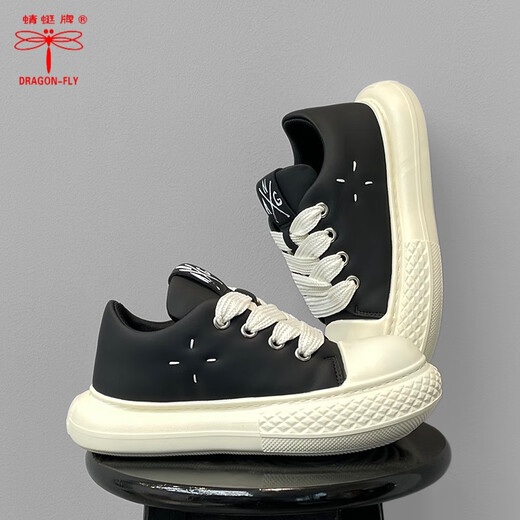 Dragonfly Brand Big Toe Shoes Spring Spring espesando suela en blanco y negro Shoes redondeados INS TREND NACIONAL Men's Shoes 9712 Negro 36 [Tamaño de la mujer]