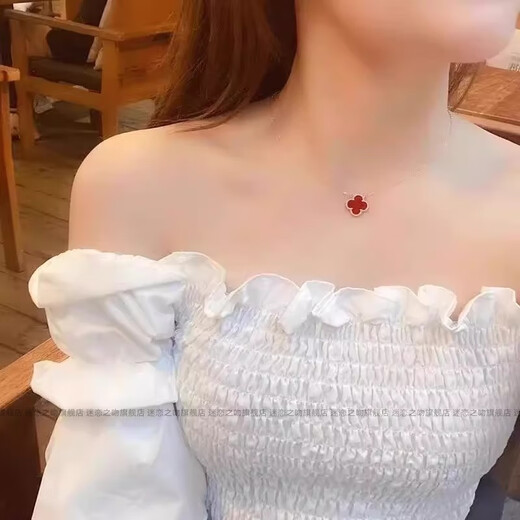 Kawamori high version four-leaf clover necklace 18K gold rose gold carnelian clavicle chain light luxury luxury gift for girlfriend medium necklace rose gold malachite details