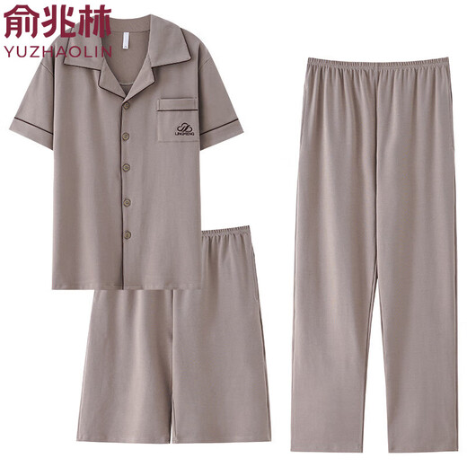 Yu Zhaolin Pajamas Men's Summer Cotton Pure Coton trois pièces Sents à manches courtes Long Coton Vêtements de maison décontractée en vrac mince 9277 4xl
