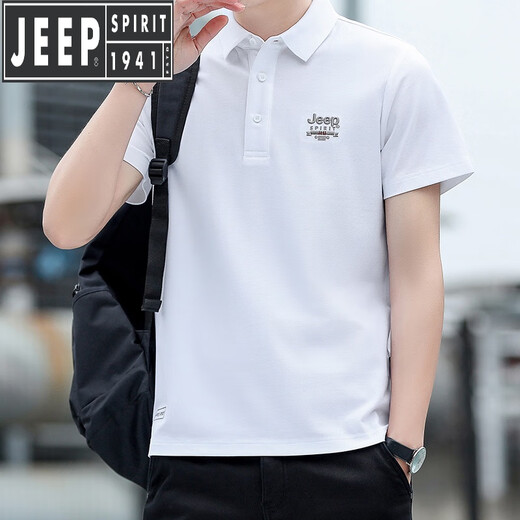 吉普（JEEP）男士短袖恤夏季新款宽松运动体恤翻领透气休闲衫男 7027军绿 M