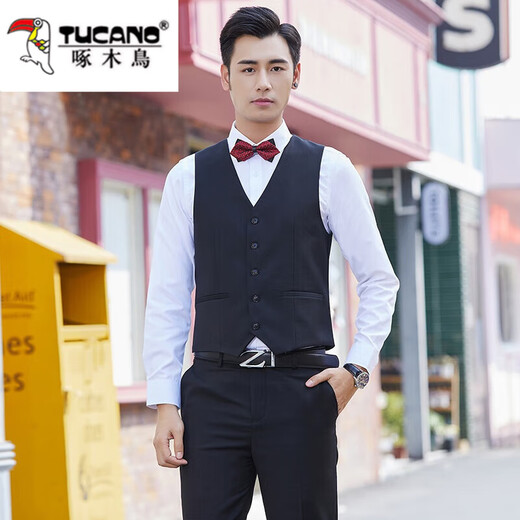 啄木鸟伴郎服兄弟西服套装婚礼衬衣西装礼服兄弟团衣服男结婚春秋季外套 黑色(马甲+衬衫+西裤+领结) XL -西裤尺码可备注