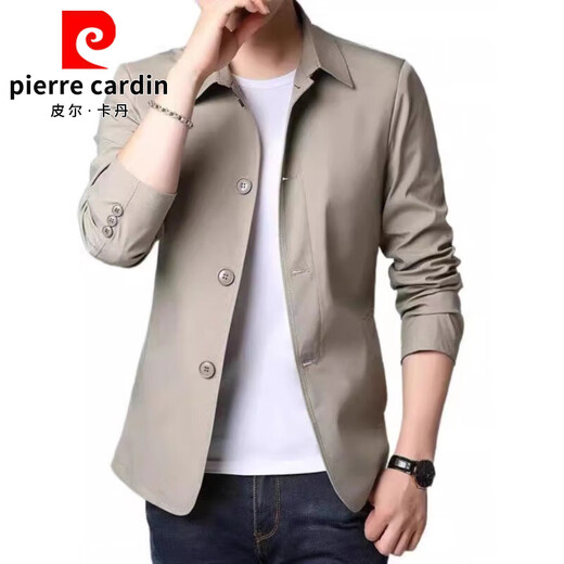 皮尔卡丹（pierre cardin）高端春秋季风衣男士商务夹克中青年纯色翻领薄款韩版修身外套 黑色  NJ1048 M 【建议98-110斤】