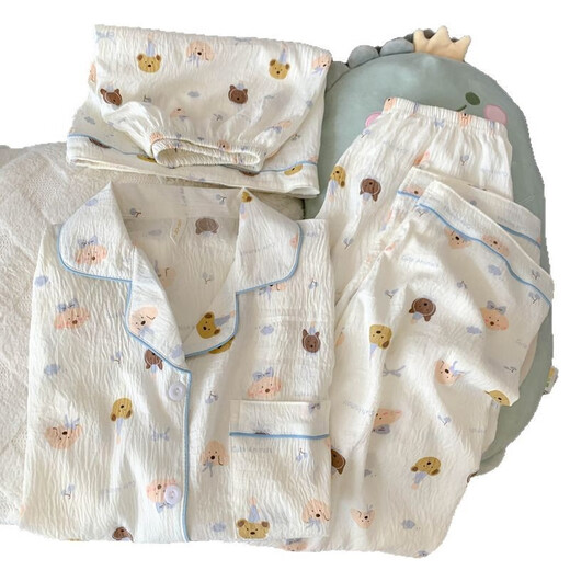 Jingpufei Pyjamas de chiots mignons pour femmes en coton d'été Vêtements à domicile en trois pièces yunduo cotton-9902 # Star Kt Cat trois pièces M [Suggestion 75-100jin [Jin est égal à 0,5 kg]]]
