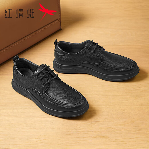 Red Dragonfly Left Month Gift Casual Leather Shoes 25 Spring Men's Shoes Sheepskin Comfort Business Shoes WTA15123 Black 40