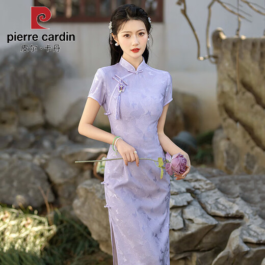 皮尔卡丹（PIERRE CARDIN）紫色蕾丝旗袍夏季国风中式长款2025新款年轻款女复古修身日常可穿 SJ14124米白 M