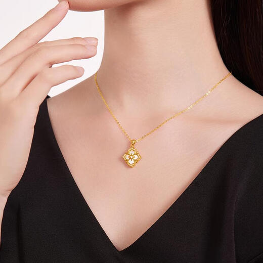 Huaiyin 18K gold mother-of-pearl four-leaf clover pendant, palace style necklace, pendant, clavicle chain for wife and girlfriend, Dreamy four-leaf clover (chain not included)