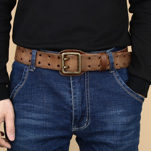 Hgirxv Retro Koreanische Version Trendy Persönlichkeit Ins Anti-Allergic Double-Pin Schnalle-Gürtel Männer Mode neuer neuer Stil junger Menschen Taille 12593 2001 Rotbraun 3,8 cm breit 4,5 mm dicke 100 cm