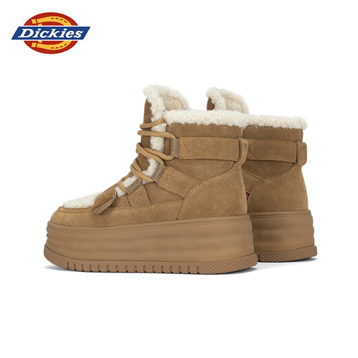 Dickies雪地靴女鞋冬季加绒靴子马丁靴女保暖棉靴厚底增高棉鞋百搭短靴 焦糖色 37