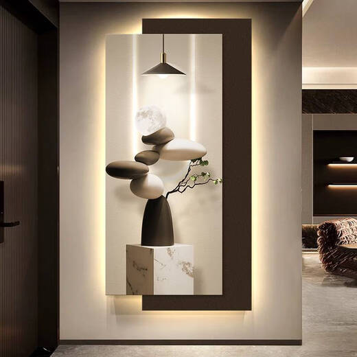 Yonghuan Modern Light Luxus -Eingangsdekoration Malerei Einfaches LED -Lampe Hängende Malerei neben der Tür 2025 Neues Wandbild T12350 80*160 cm Power Bank Fernbedienung UV -Schnitzen + Kristall