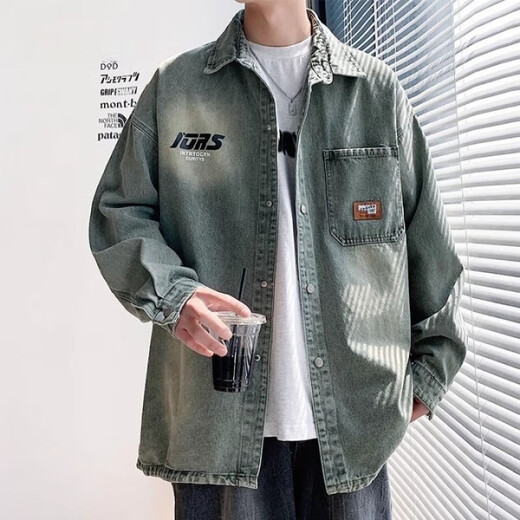 GTYUWVG牛仔外套男青少年2025春秋学生衬衫大童夹克男装长袖帅气衬衣秋装 9209牛仔外套(春秋款)-蓝色 长袖 M 适合80-100斤左右